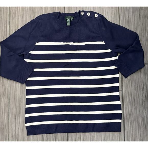Lauren Ralph Lauren Navy/Blue Striped Sweater Size XL Nautical Coastal - Picture 1 of 5